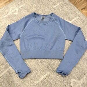 ECHT Long Sleeve Crop Top Activewear Women's Size Medium Purple/Blue‎